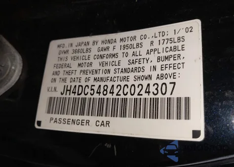 2002 Acura Rsx z USA, uszkodzony, nr VIN JH4DC54842C024307